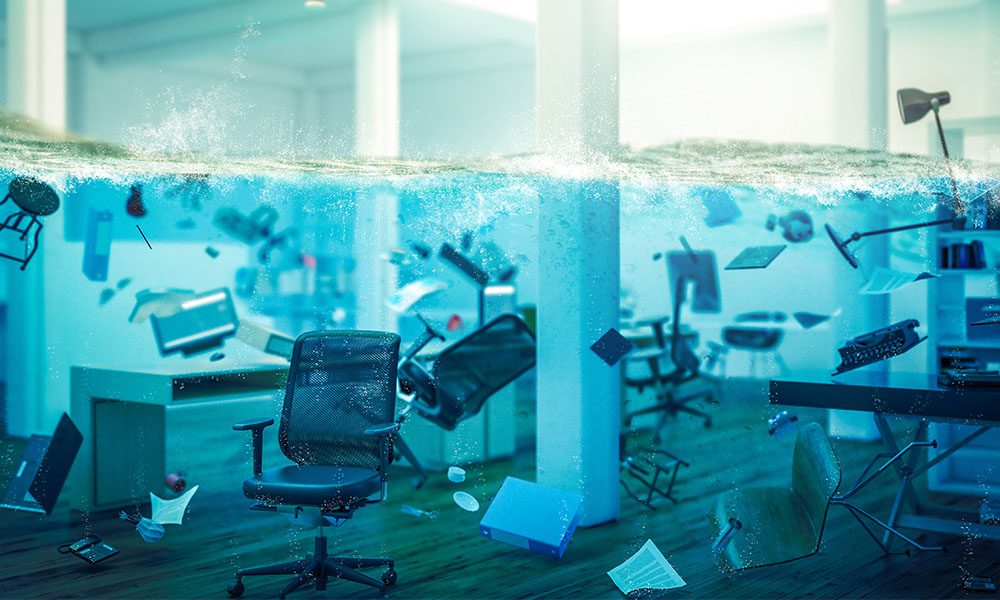 Blog - Office Room Flooding and Filling with Water While Office Items Float